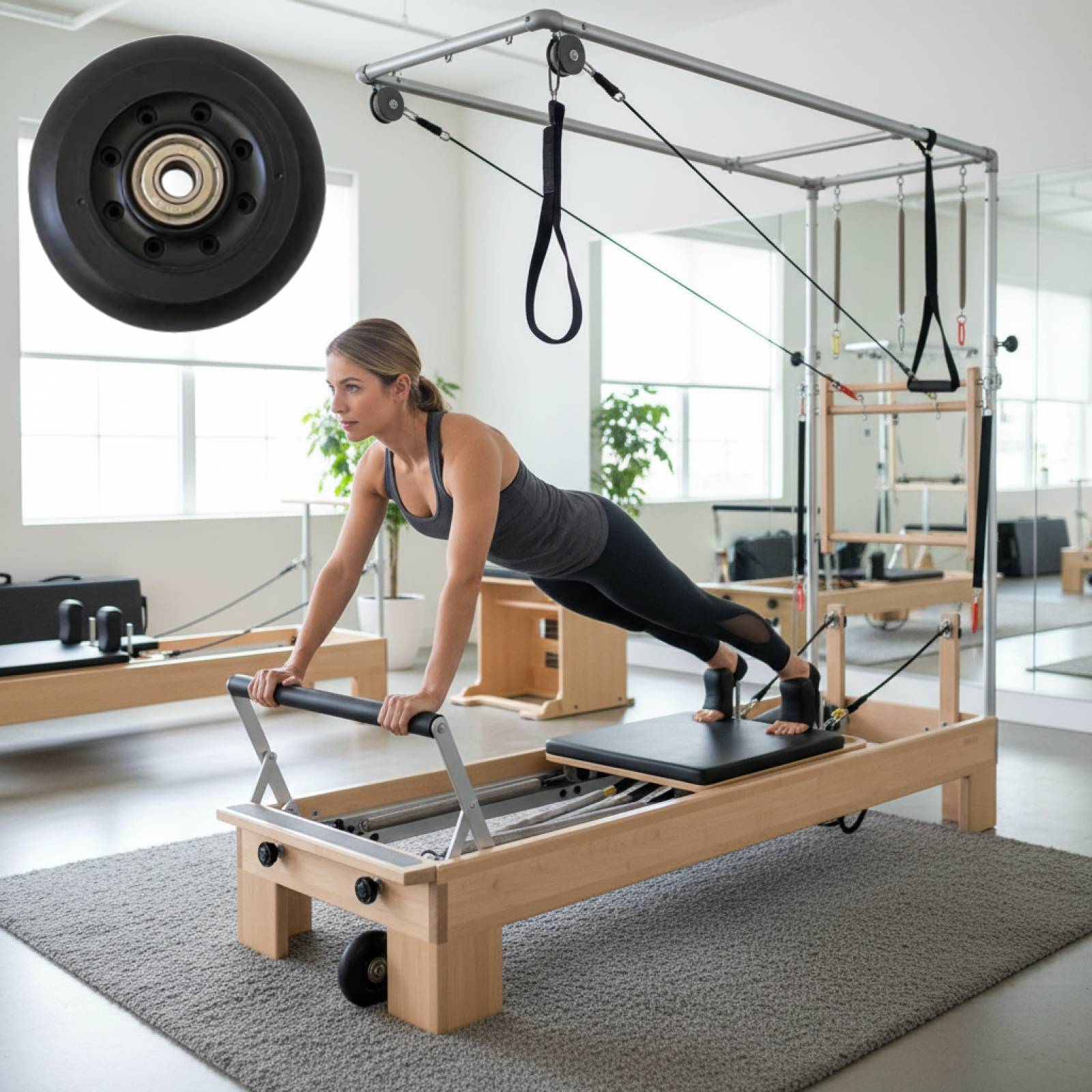 Roda Reformer Pilates Hitam un - Home Gym Pilates ulasan dan harga